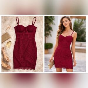 Haute Monde Burgundy Lace Mini Dress